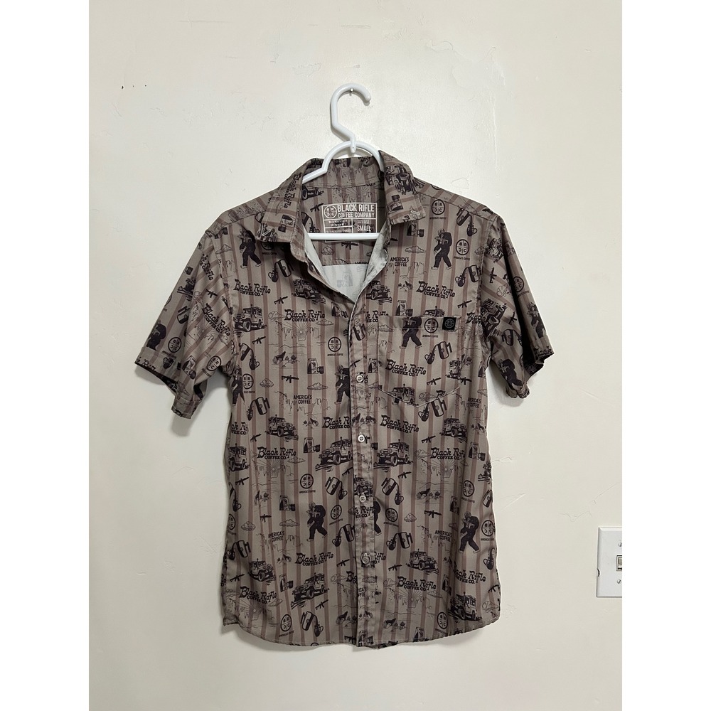 Black Rifle Coffee Company Mens Small Tan Brown Sasquatch Graphic Button Shirt